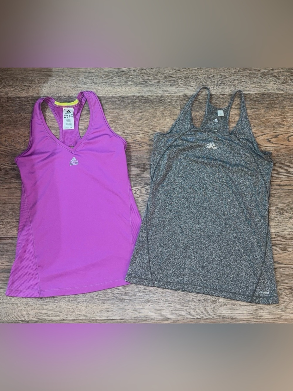 adidas Climalite/Climacool Purple and Heather Gray Racerback Tank Tops size S